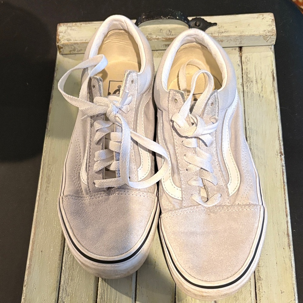 Vans White and Tan Slip-Ons Women’s size 8. Men’s size 6.5.